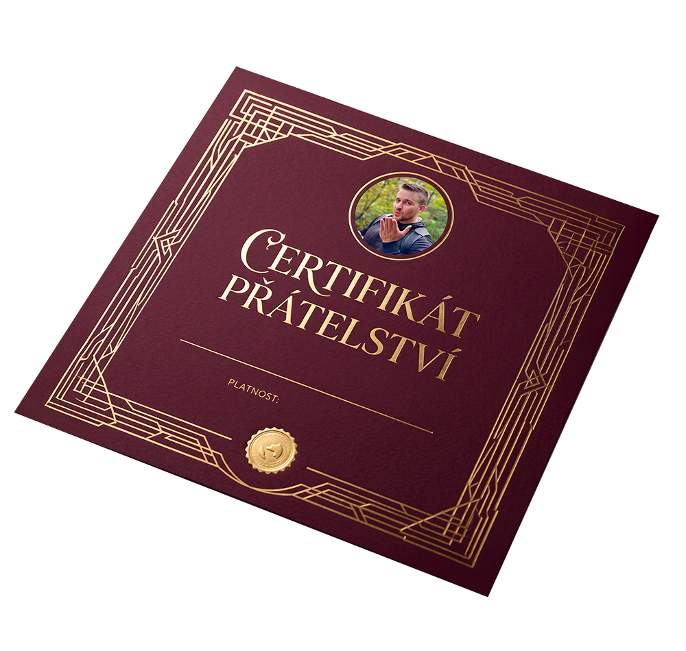 Ukázka Certifikátu přátelství Romana Grigara